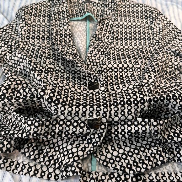 CAbi Women's Du Jour Blazer Jacket in Black/White Geometric Circles Print Size 8 - Picture 13 of 15